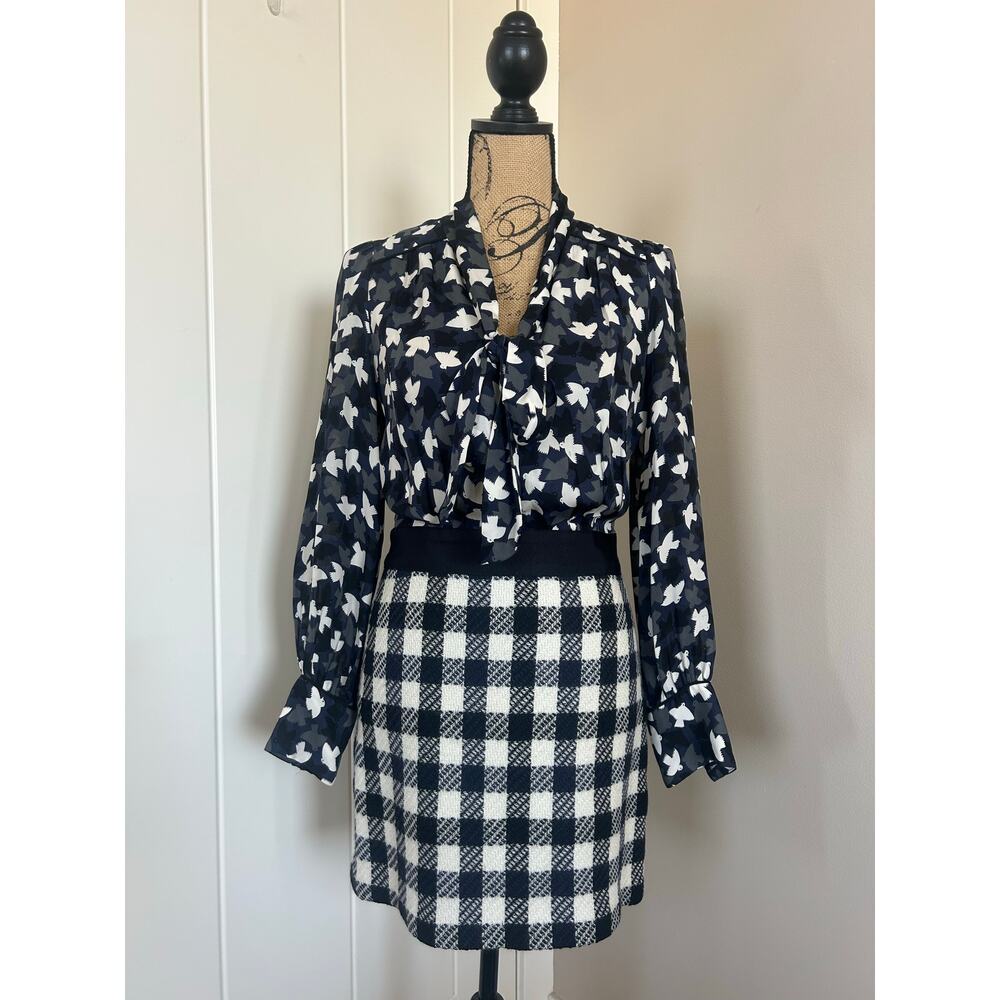 Milly of New York Vintage Silk Bird Print and Houndstooth Dress Size 4